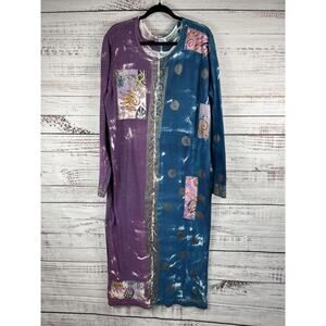 Vintage V.C. Torias Dress Women's Small Purple Blue Artsy Hippie Funky Maxi 90s